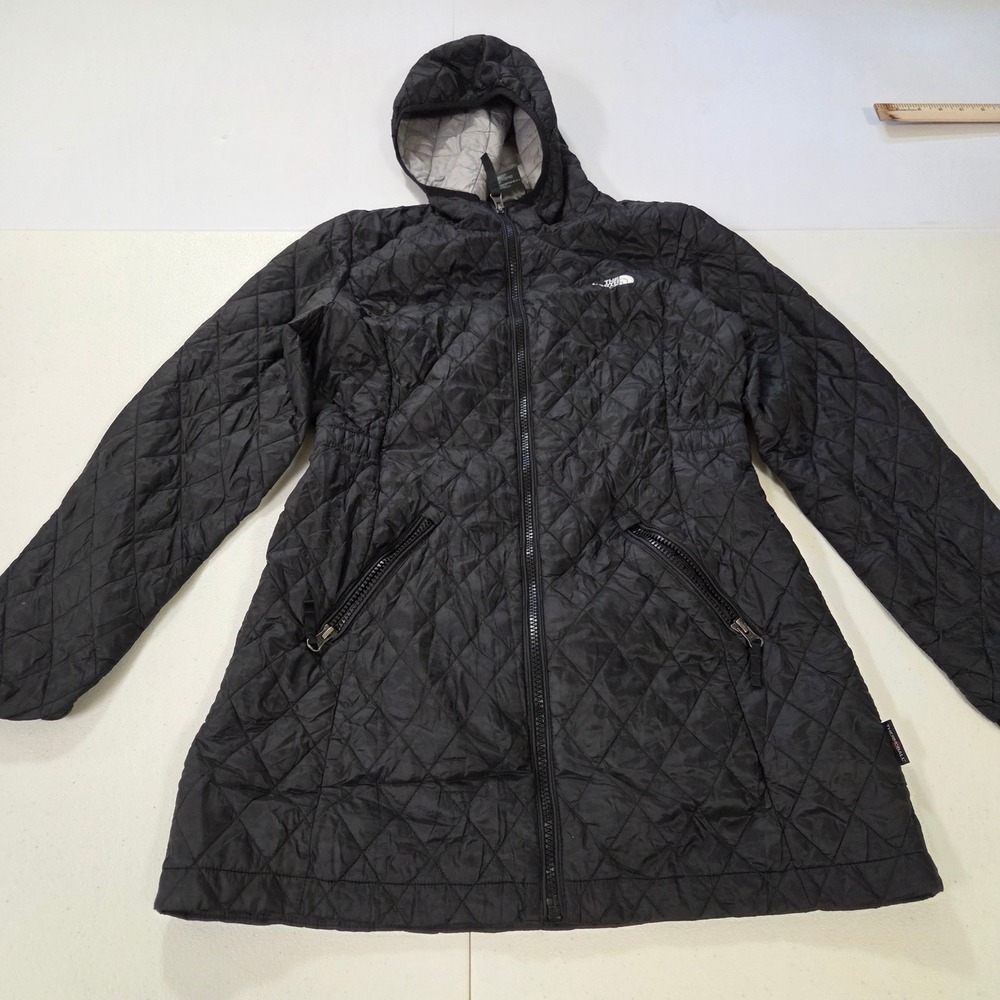 The North Face Thermoball Quilted Parka Jacket Womens Black Hooded Mid-Length